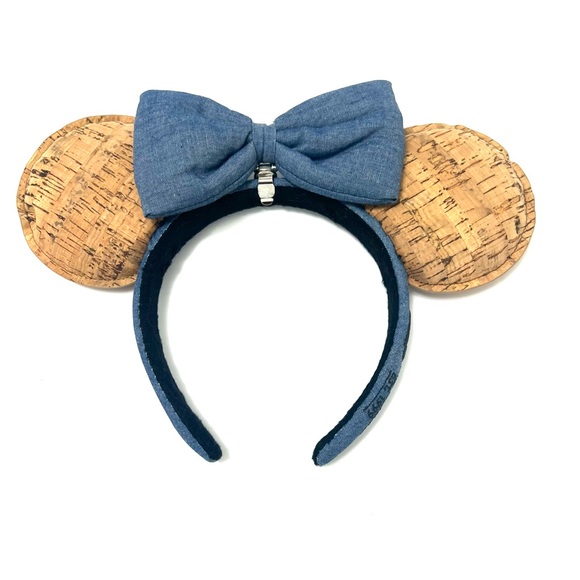 Disney Minnie Ears Denim Cork Pin Trading Headband with Removable Bow
